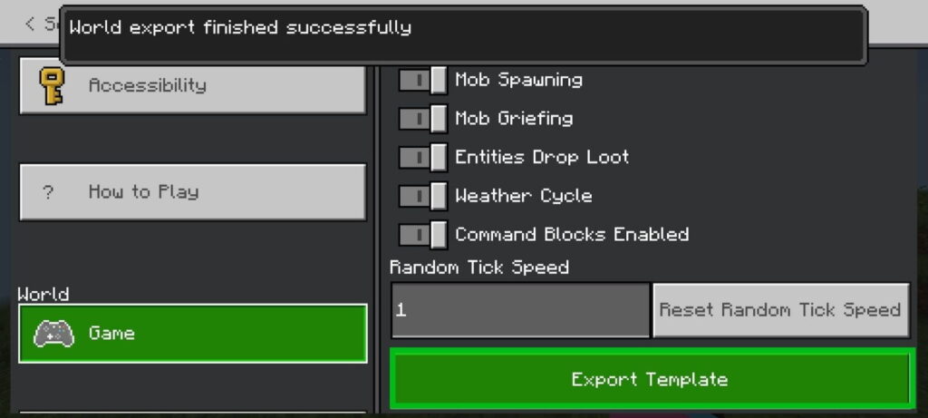 An export button for application worlds on Minecraft mobile.
